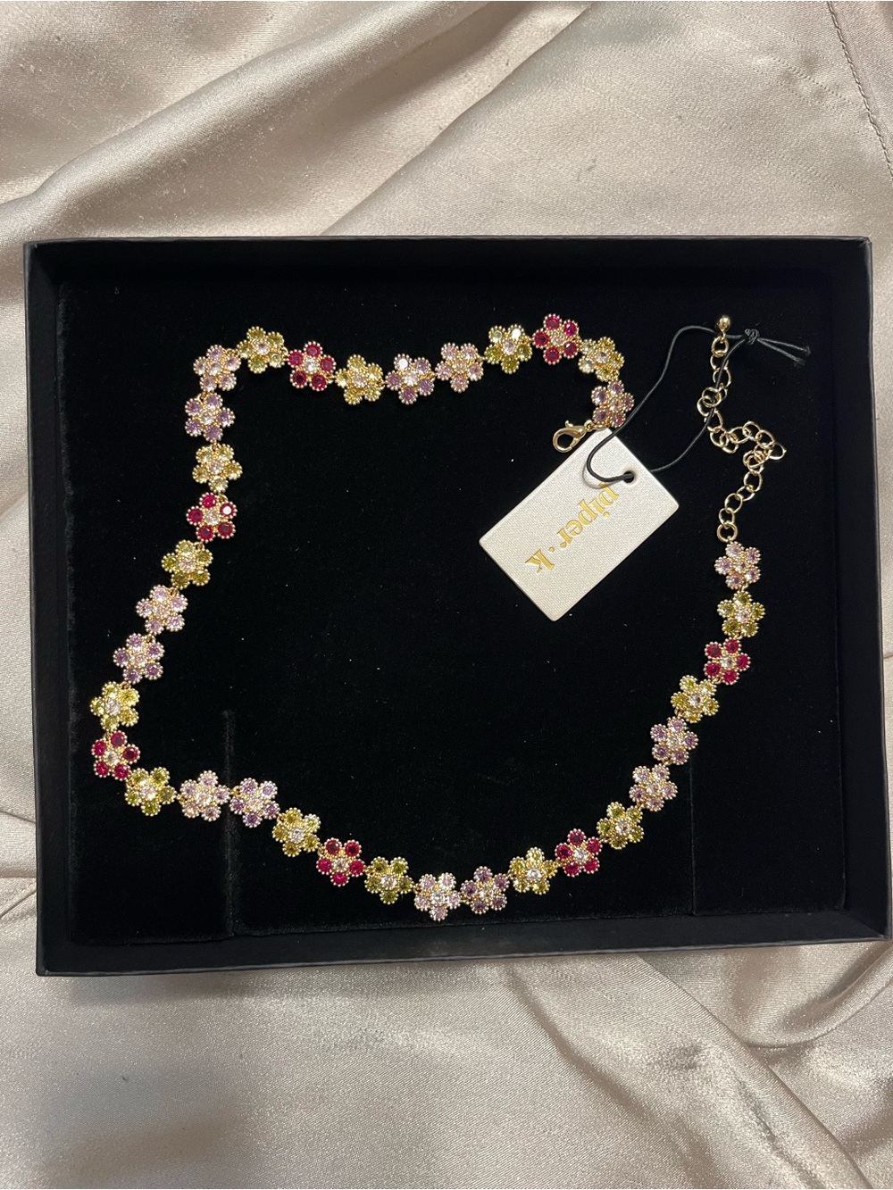 Paper.K Gold Floral Crystal Necklace in Pink, Red & Gold